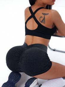 Easithlete Seamless Women's Solid Color Low-Cut Daily Fitness Sports Bra - Black - View 2