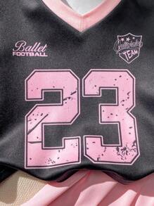 SHEIN Playful Pals 2 件套女婴运动休闲时尚 V 领针织上衣和泡泡裙套装，0-3 岁，春夏 - 彩色 - 查看 8