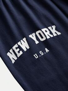 SHEIN Girlism 2pcs Tween Girls Casual Minimalist Letter Print Loose Fit Short Sleeve T-Shirt And Flare Pants Set - Navy Blue - View 11