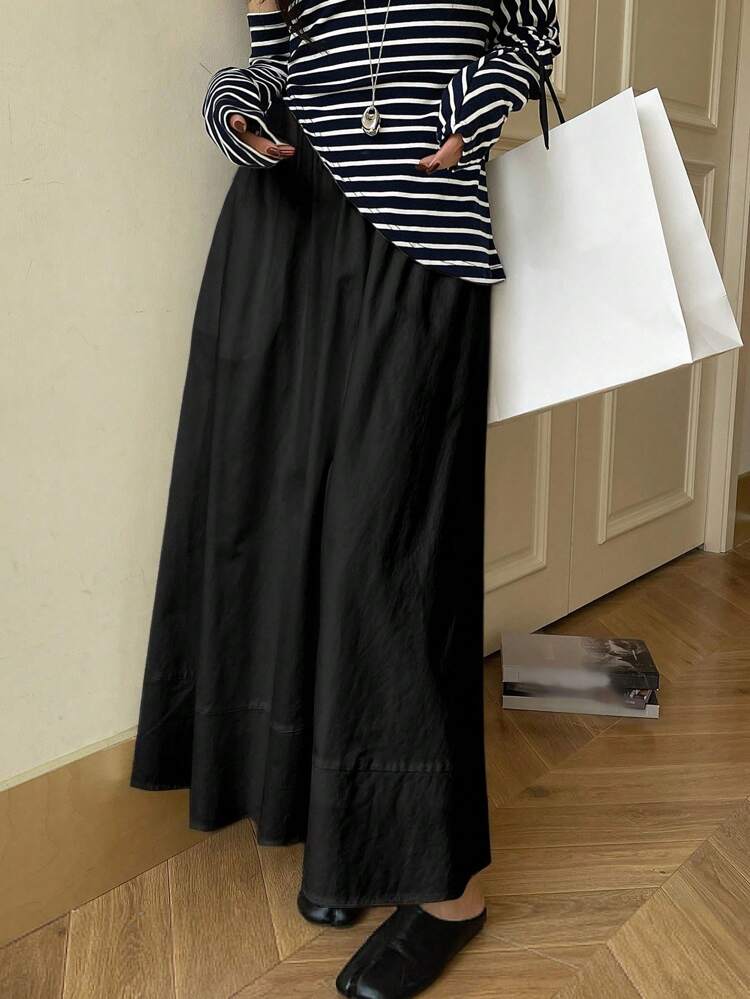Women's Plain Elastic Waist Long Casual Skirt Fall Skirts