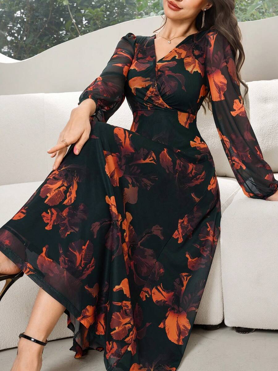 Modelyn 女士优雅花卉印花秋季连衣裙