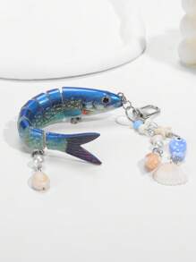 ROMWE Kawaii 1pc Handmade Sea Shell Fish Keychain, Bionic Fishing Lure, Multi-Section Fish Hook Pendant In Vacation/Ocean Style - Multicolor - View 5