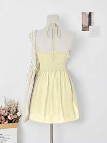 Elamini Resin Round Loop Design Semi-Transparent Bohemian Halter Neck Top - Champagne - View 3