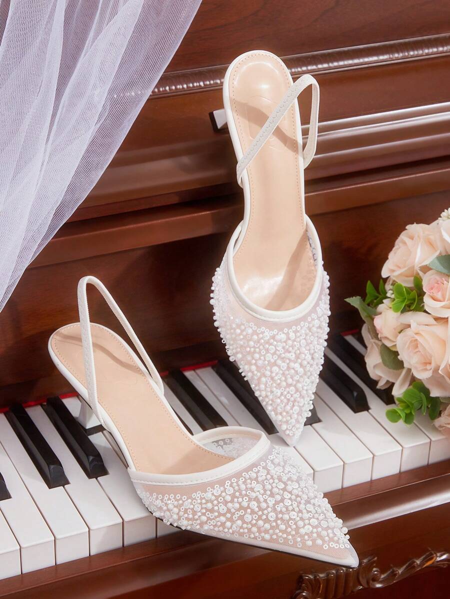 CUCCOO HITCHD Giày cao gót dự tiệc họa tiết hoa thanh lịch cho nữ - trắng - Xem 1