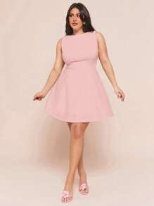 SHEIN BAE Plus Size Women Elegant Pink Satin Asymmetric Shoulder Hollow Out Lace-Up Backless Dress, Suitable For Parties, Cocktail Events, Formal Occasions, Romantic Dates, Wedding, Bridesmaid Dress, Cocktail Dress, Gala Dress,Summer Dresses For Women - Dusty Pink - View 5
