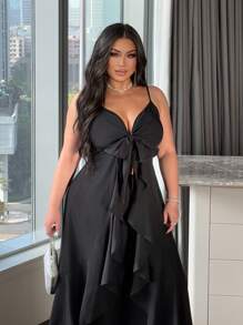 NU&NOW 加大码梭织性感度假两件套：带肩带的连体裤 - 黑色 - 查看 3