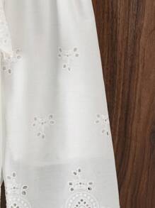 Elladie kids Conjunto casual de 2 piezas de top sin mangas con lazo y pantalones de encaje calado para niñas jóvenes, nuevo para primavera/verano - Blanco - Ver 5