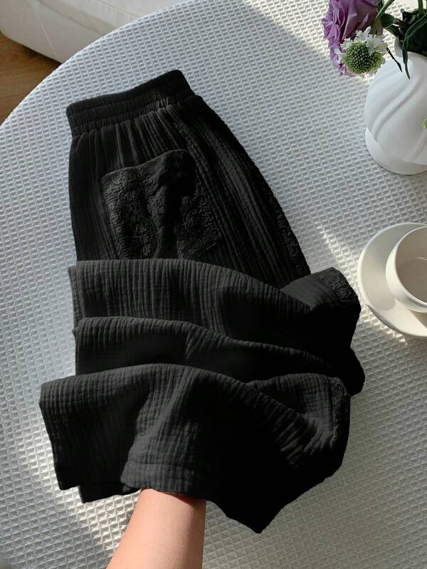 Comfortcana Women's Casual Black Lace Side Pants, Summer,Business Casual Woman