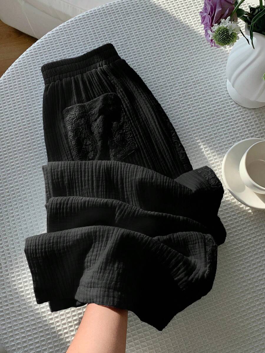 Comfortcana Women's Casual Black Lace Side Pants, Summer,Business Casual Woman