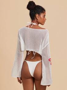 Travachic 夏季女式全身蓝色抽象印花镂空挂脖露背连体泳衣，女士泳衣，女士沙滩装 - 彩色 - 查看 2