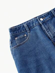 MOTF STUDIO SLANT POCKET PUFFBALL DENIM SKIRT - Blue - View 5