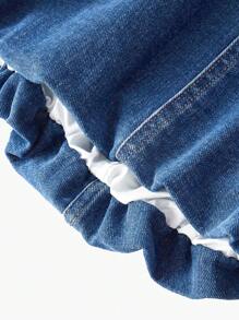 MOTF STUDIO SLANT POCKET PUFFBALL DENIM SKIRT - Blue - View 6