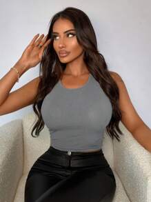 SHEIN SXY 性感露背吊带背心 - 灰色 - 查看 4