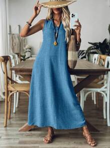 Damen Große Größen Minimalistische Langarm Kleid für den Alltag