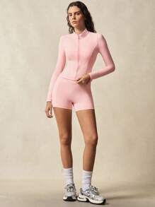 VARSIVA 高领长袖紧身女式运动套装 - 淺粉色 - 查看 3