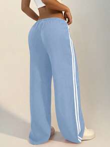 StreetHx Women's Drawstring Straight Leg Solid Color Pants, Fashionable For Summer Fall Cloth For Women - Baby Blue - View 2