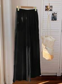 Comfortcana Women's Casual Black Lace Side Pants, Summer,Business Casual Woman