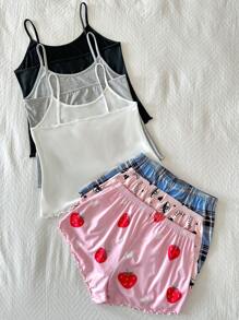 SHEIN Bộ 3 áo yếm và quần short in họa tiết thường ngày - Nhiều màu - Xem 2