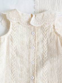 SHEIN 2pcs Baby Girl Infant/Toddler 0-3 Years Spring/Summer Casual Sweet Floral Embroidered Lapel Sleeveless Vest Shirt And Pants Cotton Suit Sets - Apricot - View 7