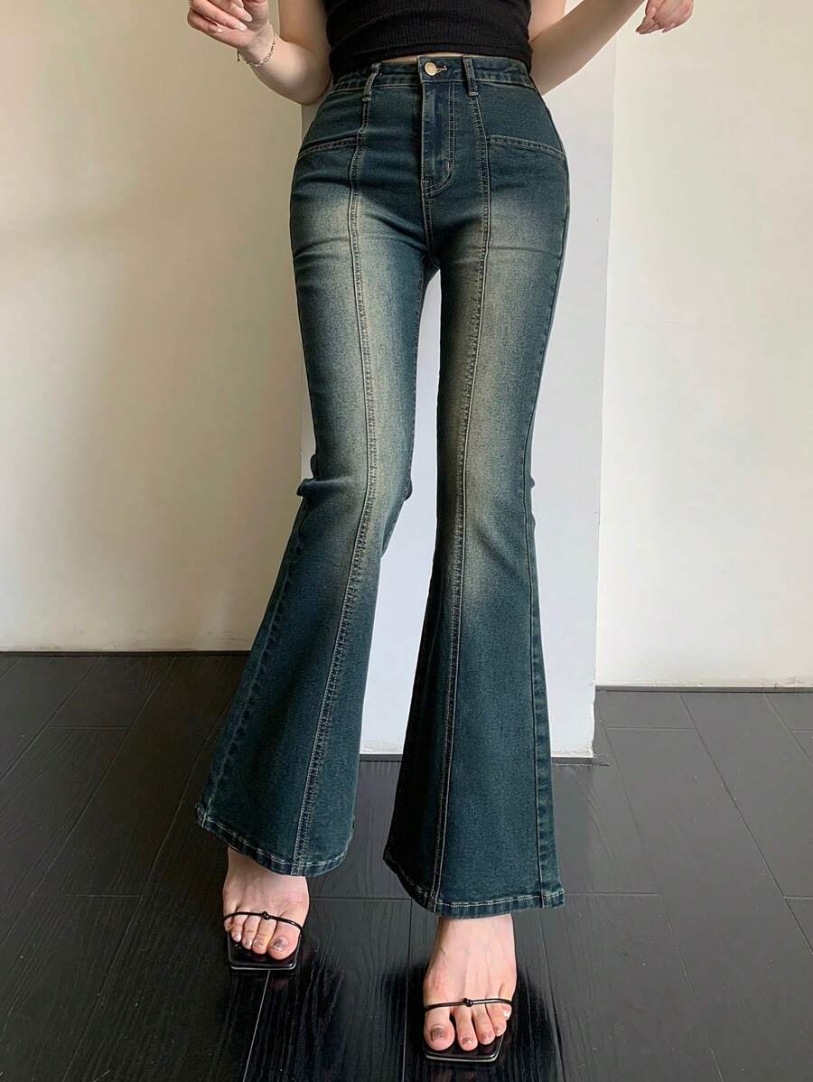 DAZY Distressed Washed Slim Flared Leg Jeans