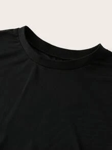 SHEIN BASICS 2 件套休闲纯色短款吊带背心和圆领宽松短款短袖透明网眼上衣 - 黑色 - 查看 3