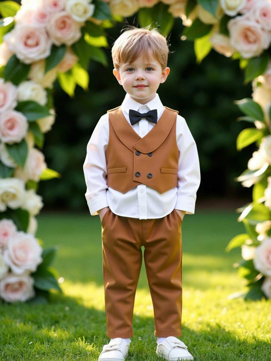 3 件套中东男孩斋月优雅服装 - 棕色 - 查看 1