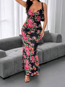 SHEIN Clasi 大码度假网眼 V 领可调节肩带连衣裙 - 黑色 - 查看 8