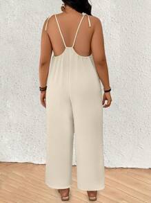 SHEIN Clasi Mono de talla grande de unicolor sin mangas, adecuado para el verano - Albaricoque - Ver 2