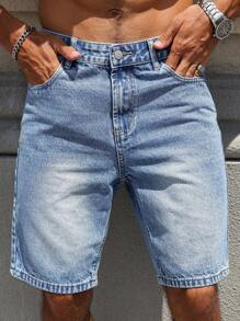 Manfinity Homme Shorts en jean délavé d'été pour hommes