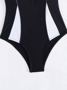 Swim SPRTY 1 件黑白撞色优雅简约连体泳衣，运动舒适，适合海滩、度假、夏季