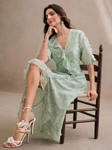 Anewsta 女士绿色雪纺新款度假连衣裙，春夏，节日，优雅，度假，休闲，海滩 - 綠色 - 查看 7