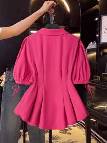 SHEIN Clasi Plus Size Plain Short Sleeve Shirt, Fashionable For Summer - Hot Pink - View 2