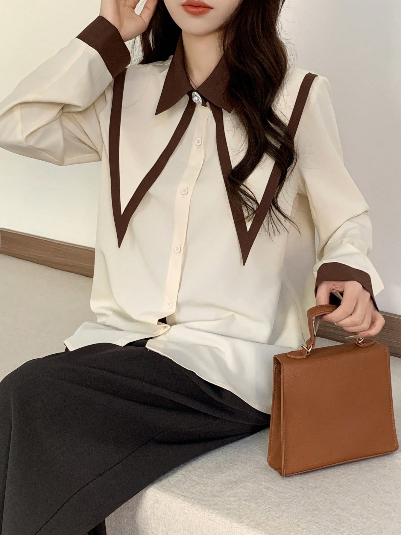 INAWLY قميص كاجوال طويل الأكمام للنساء ، بسيط وعصر...