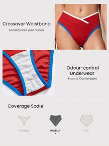 GLOWMODE Summer Quick Dry Chlorine Resistant Colorblock Trim Medium Coverage High Crossover V Waist Bikini Bottom Swimming Beach Pool Vacation Resort Travel Summer Wear
