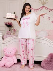 SHEIN Slumberry CURVE INS Plus Size Cute Sweet Butterfly Print Casual Sleepwear Set - Multicolor - View 5