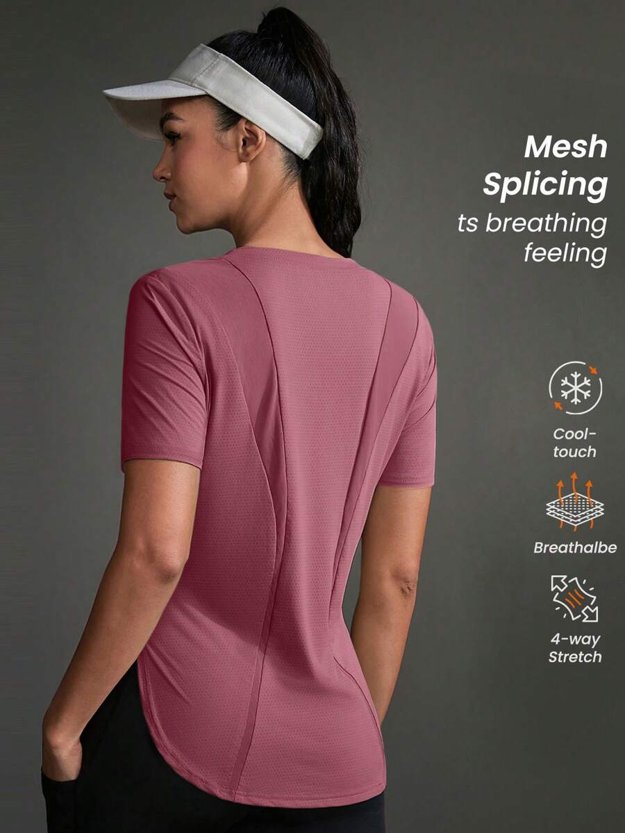 Exploreva Áo thun tập thể dục cổ tròn tay ngắn màu trơn dành cho nữ - Màu tím  Violet - Xem 1