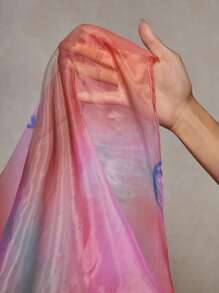 Slaydiva 2-Piece Set: Music Festival Elegant Gradient Print Organza Maxi Skirt & Asymmetric Hem Sleeveless Top, For Women Plus Size, Spring/Summer 2025 - Multicolor - View 9