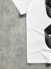 Manfinity EMRG Conjunto de camiseta gráfica con estilo callejero sexy con estampado de labios y camuflaje