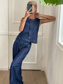 DAZY Women Denim Two Pieces Outfits - Blue - View 4