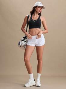 SHEIN Dewbera 1 pieza Sujetador deportivo de secado regular, diseño de color en contraste, tirantes ajustables, negro y blanco básico, sin costuras, para yoga/fitness - Multicolor - Ver 5