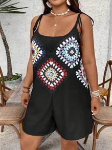 SHEIN VCAY 大码休闲撞色印花无袖连体裤 - 彩色 - 查看 5