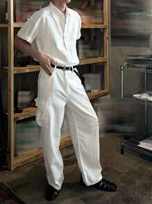 DAZY Men's Solid White Shirt Set, Spring/Summer - White - View 4