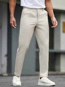 Manfinity Bizformal Men's Fashion Business Casual Trousers, Suitable For Commuting Men's Suit And Pants Pants For Men Suit Pants Men Pants Casual Men's Suit Pants Formal Pants For Men - Beige - View 4
