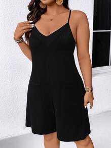 EMERY ROSE Mono de talla grande sin mangas de unicolor, conjunto casual para vacaciones