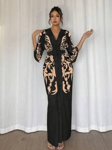 Chiquease Spring & Summer Contrast Color Print Fitted Dress - Black and Gold - View 3