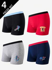 4件装青少年男童纯棉足球印花舒适平角内裤 返校时尚 - 彩色 - 查看 4