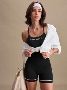 Easify SHEIN Sport 1pc Moisture-Wicking Cross Strap Romper Shorts With Color Blocking, Seamless Basic Sportswear For Fitness & Yoga