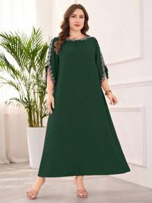 Lacomfia Váy cỡ lớn thanh lịch có thêu hoa văn - màu xanh lá - Xem 6