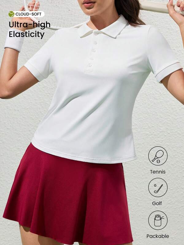 CourtClass Camisa polo de unicolor y versátil con cuello vuelto, diseño estilizador