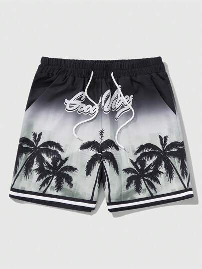 Street Life Pantaloncini casual da uomo per vacanze con stampa a gradiente di palme